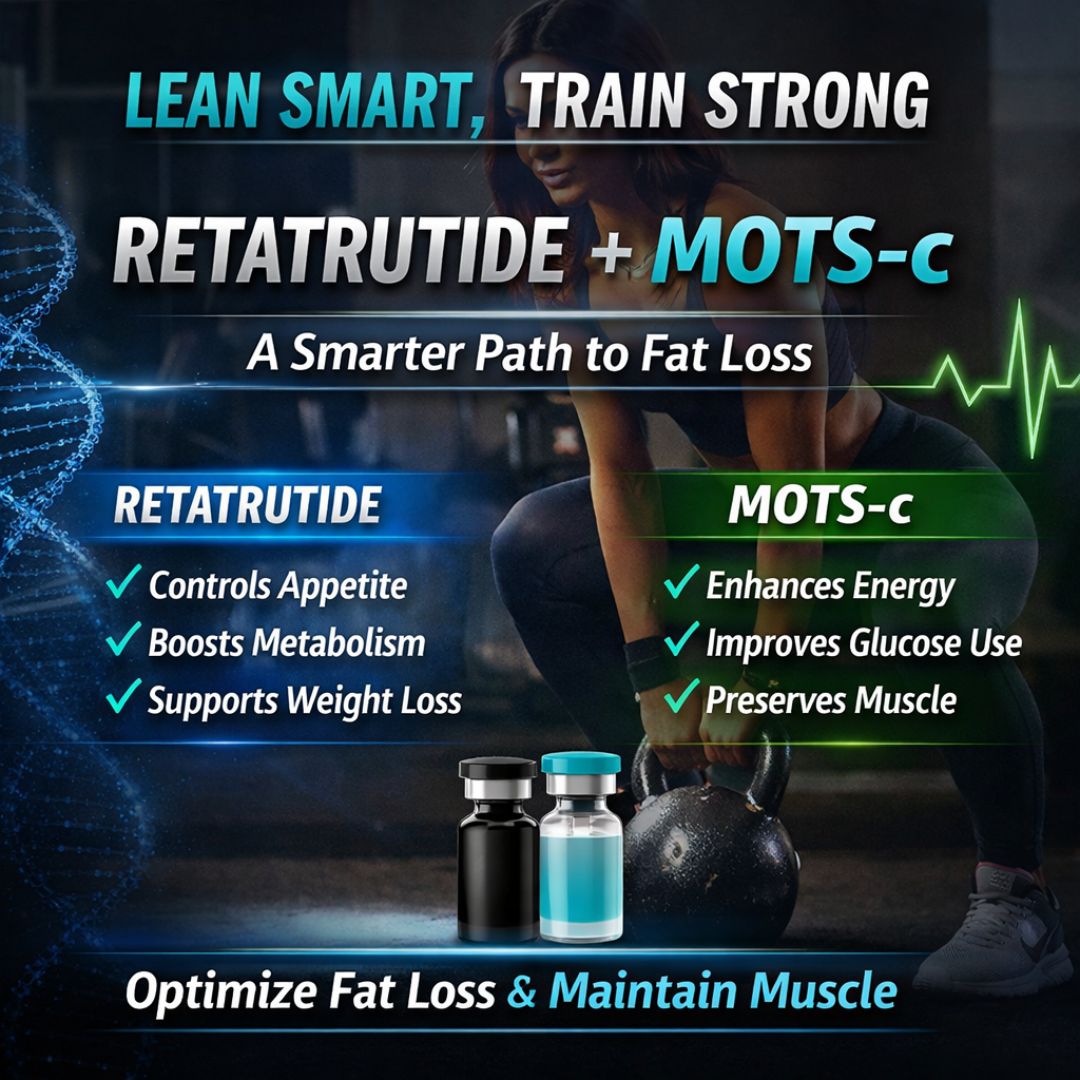 Retatrutide and MOTS-c stack concept for fat loss, metabolic support, and lean muscle preservation